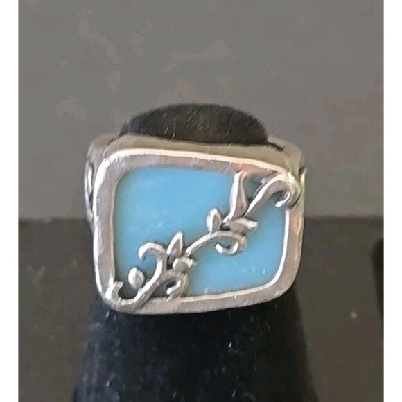 Silpada Jewelry - Silpada Aqua Quartz Sterling Silver Hammered Floral Amazonite Ring size 6